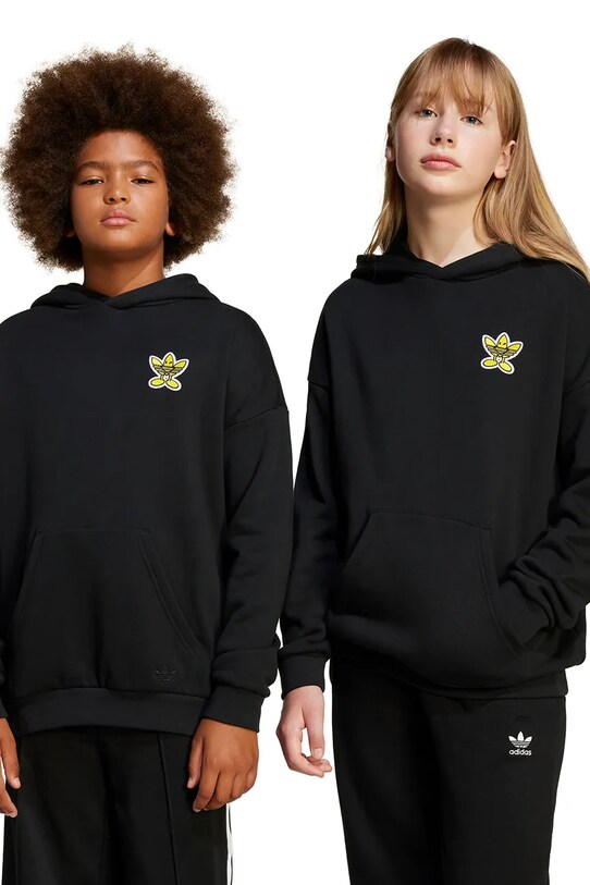 adidas Originals hanorac de bumbac pentru copii x Smiley World imprimeu negru JD0428