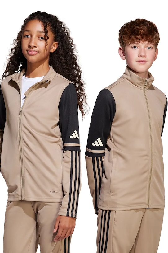Detská mikina adidas Performance bez kapucne béžová JP3398