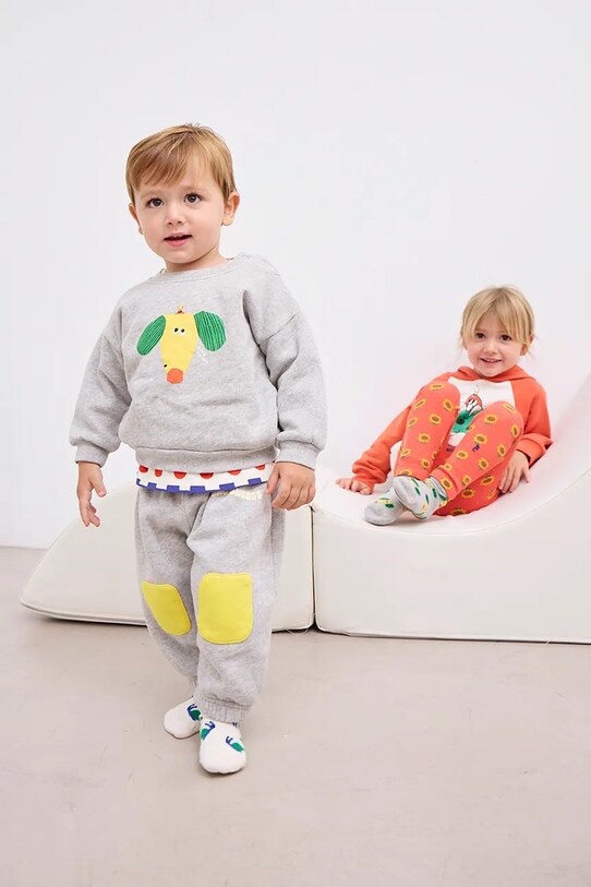Βαμβακερή μπλούζα μωρού Bobo Choses Happy Dog 125AB029 γκρί