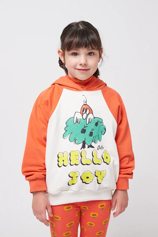 Дитяча бавовняна кофта Bobo Choses Hello Joy з капюшоном білий 125AC044