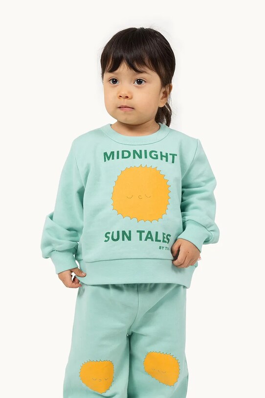 Βαμβακερή μπλούζα μωρού Tinycottons SUN TALES GRAPHIC BABY SWEATSHIRT χωρίς κουκούλα πράσινο SS25.105