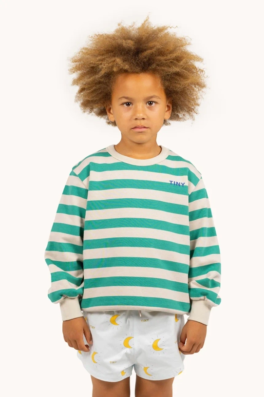 Tinycottons bluza bawełniana dziecięca STRIPES SWEATSHIRT wzorzyste zielony SS25.125