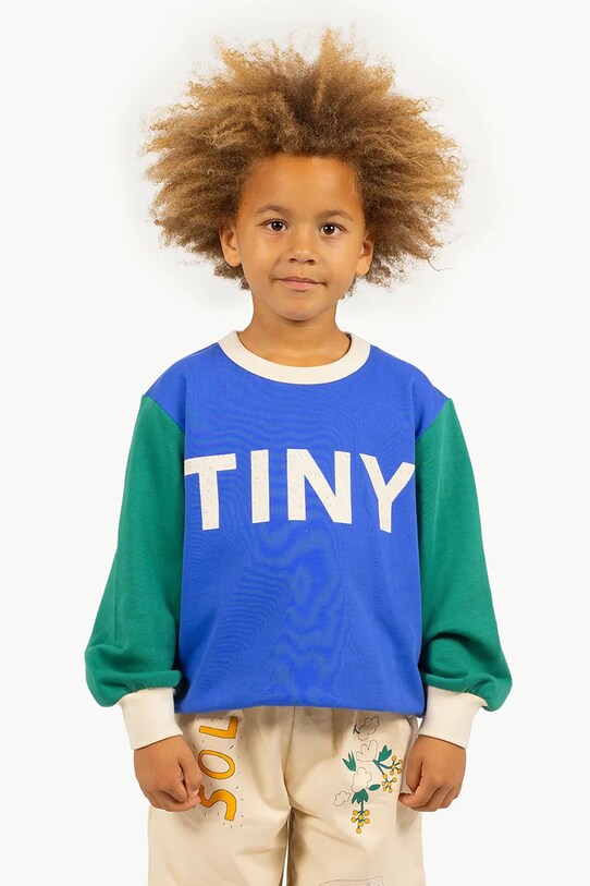 Παιδική βαμβακερή μπλούζα Tinycottons COLOR BLOCK SWEATSHIRT χωρίς κουκούλα μπλε SS25.161