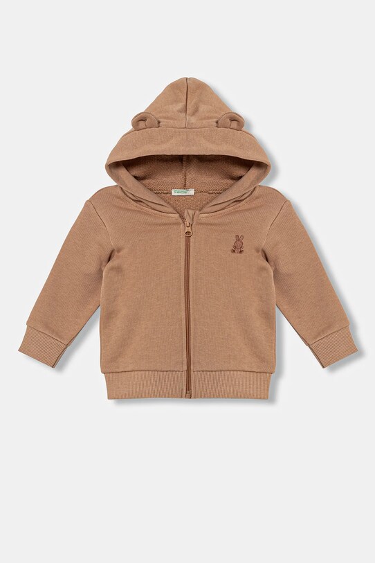 Бавовняна кофта для немовлят United Colors of Benetton з капюшоном коричневий 3J70A5017.W.Season.PPYA