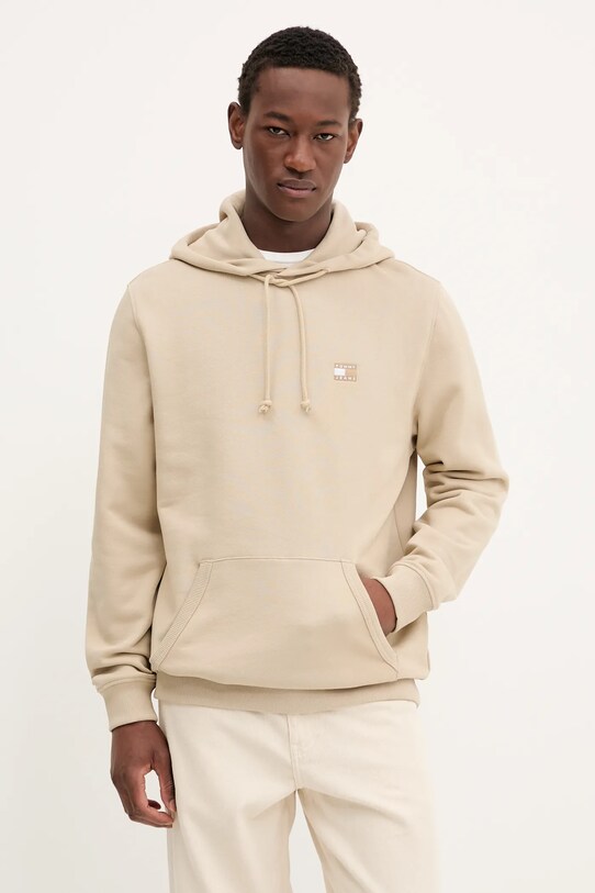 Бавовняна кофта Tommy Jeans з капюшоном бежевий DM0DM20258