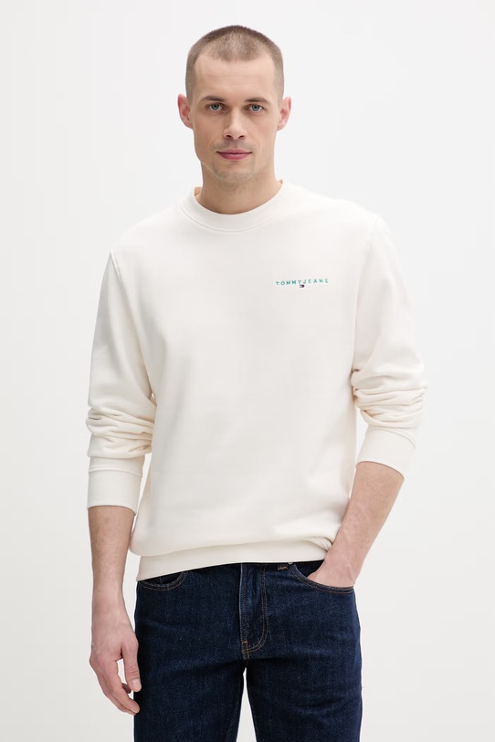 Tommy Jeans bluza męska z bawełną beżowy DM0DM20249