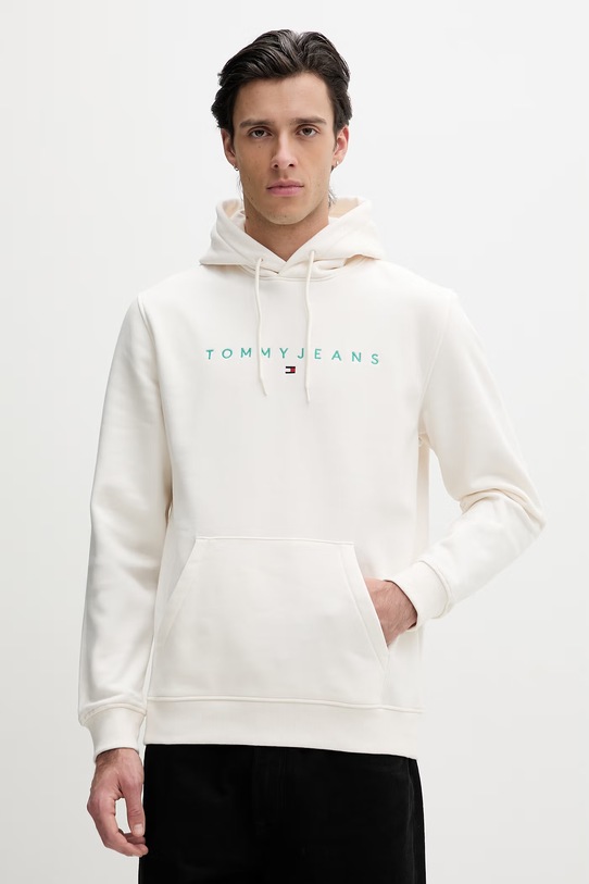 Tommy Jeans bluza z kapturem męska z bawełną beżowy DM0DM20746