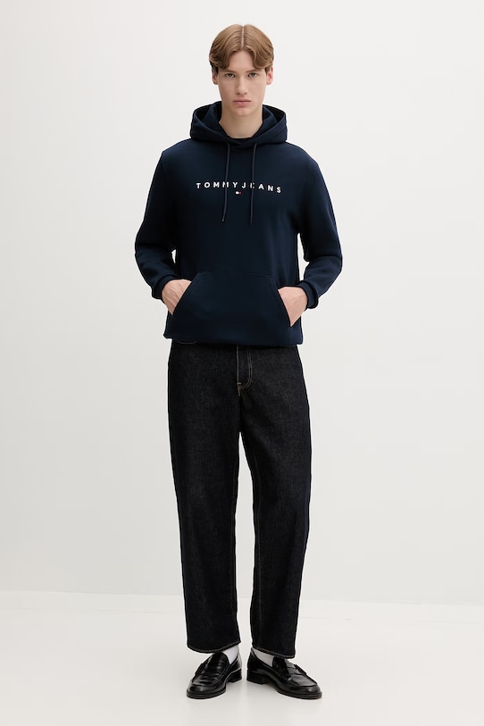 Tommy Jeans mikina s kapucňou pánska s bavlnou DM0DM20746 tmavomodrá AA00