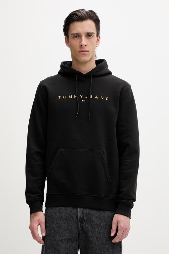 Tommy Jeans Μπλούζα με κουκούλα ανδρική βαμβακερή μαύρο DM0DM20746