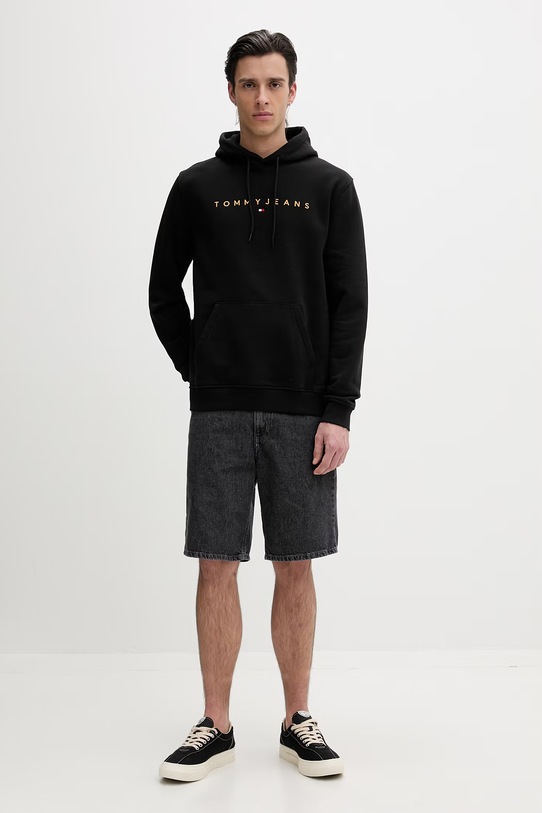 Tommy Jeans Μπλούζα με κουκούλα ανδρική βαμβακερή DM0DM20746 μαύρο AA00