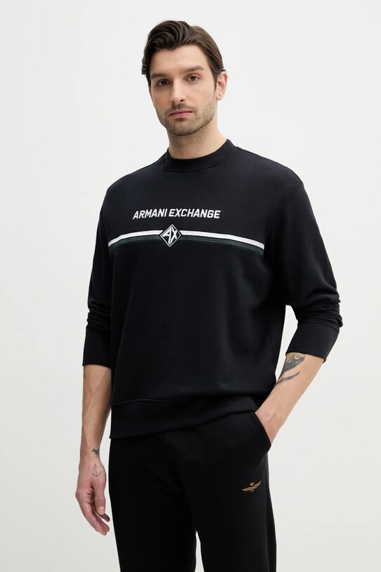 Bavlněná mikina Armani Exchange bez kapuce námořnická modř XM000226.AF12656