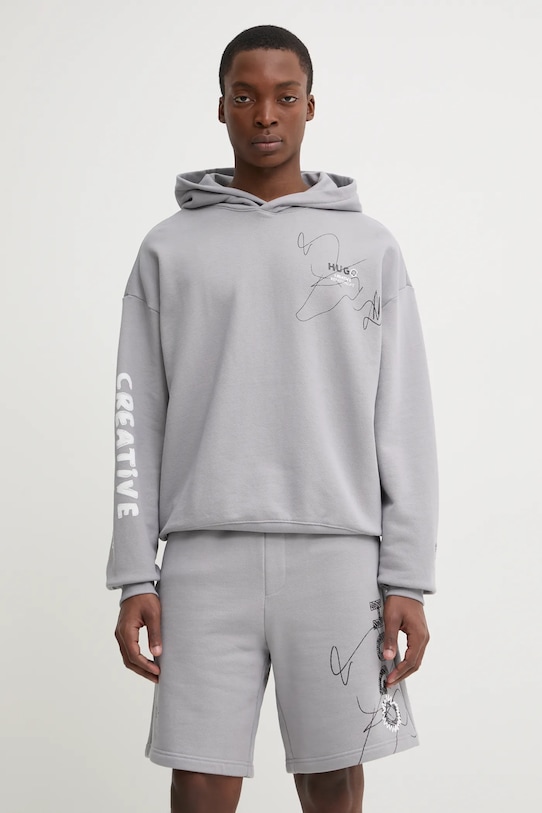 HUGO Blue bluza bawełniana nadruk szary 50530436