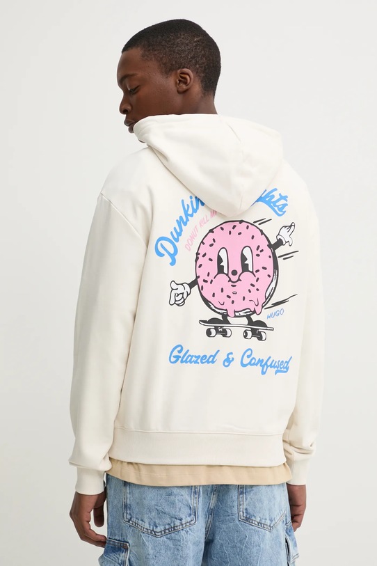 Хлопковая кофта Hugo Blue с капюшоном бежевый 50532264