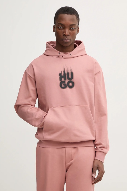 HUGO hanorac de bumbac print roz 50530428