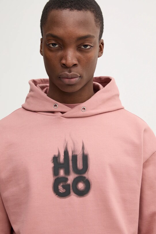 HUGO hanorac de bumbac roz 50530428