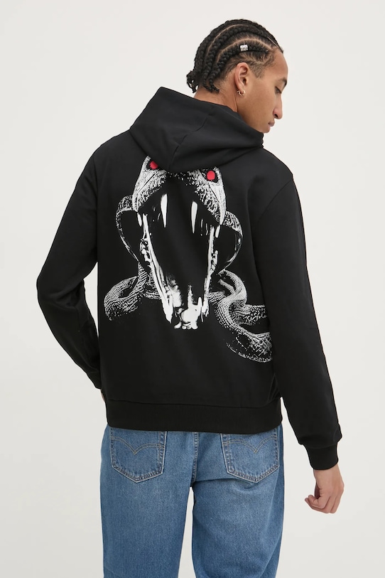 Βαμβακερή μπλούζα HUGO στάμπα μαύρο 50530580