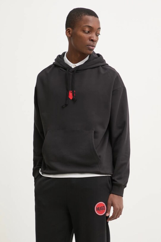 HUGO bluza bawełniana z kapturem czarny 50530577