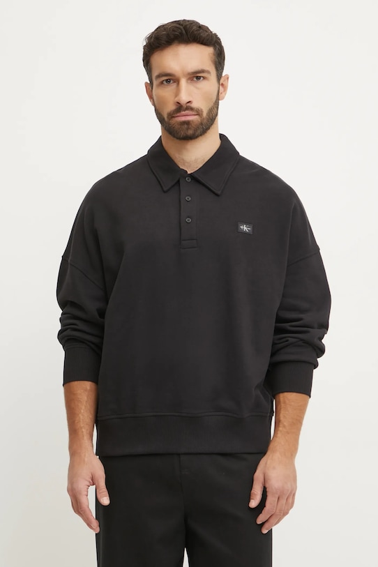 Bavlněná mikina Calvin Klein Jeans bez kapuce černá J30J327037