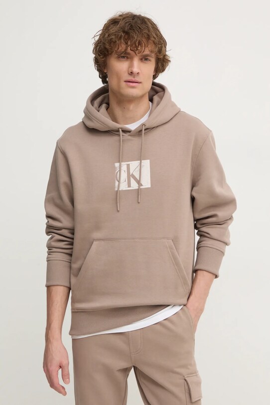 Кофта Calvin Klein Jeans з капюшоном бежевий J30J327093