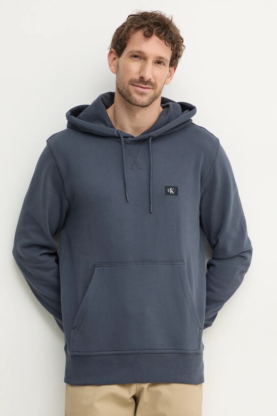 Bavlněná mikina Calvin Klein Jeans s kapucí modrá J30J327113