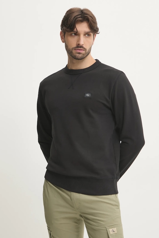 Bavlněná mikina Calvin Klein Jeans bez kapuce černá J30J327115