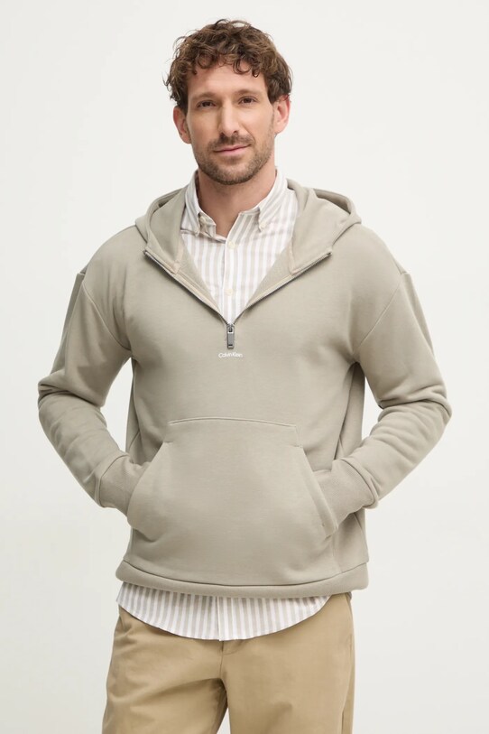 Mikina Calvin Klein s kapucňou béžová K10K113762