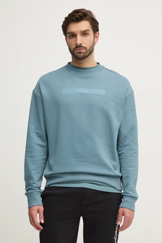 Calvin Klein bluza bawełniana aplikacja turkusowy K10K113763