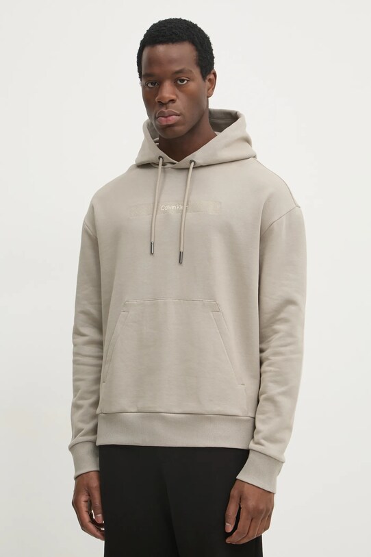 Bavlněná mikina Calvin Klein s kapucí béžová K10K113768
