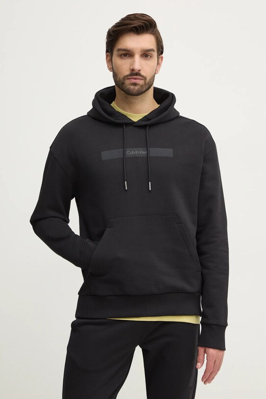 Хлопковая кофта Calvin Klein с капюшоном чёрный K10K113768