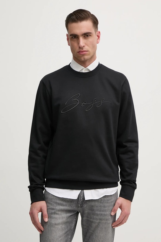 BOSS hanorac de bumbac imprimeu negru 50531310