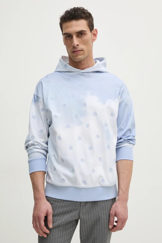 BOSS bluza bawełniana z kapturem niebieski 50531740