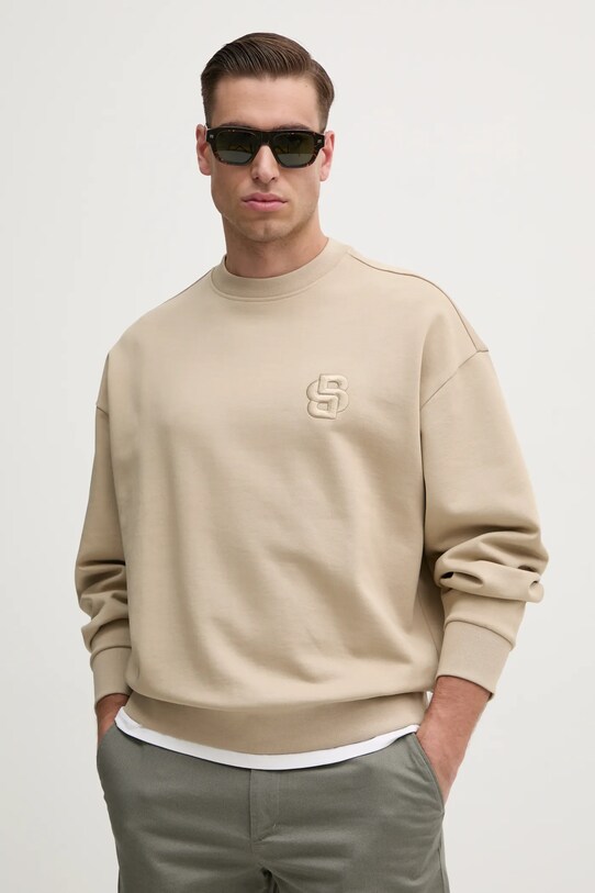 Bombažen pulover BOSS Brez kapuce bež 50533075