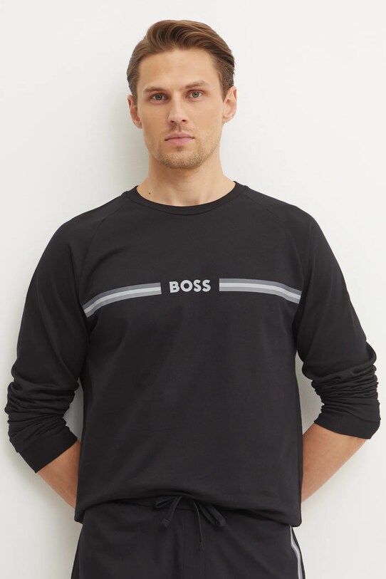 BOSS hanorac de bumbac print negru 50535780