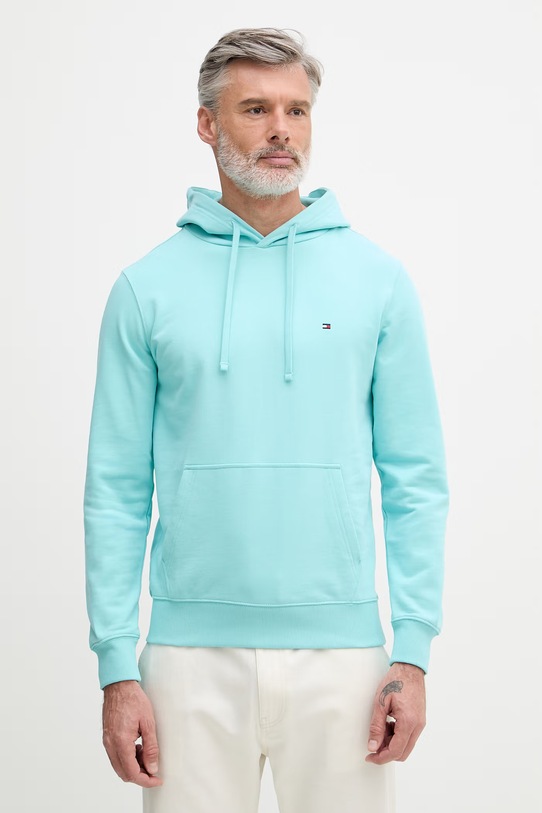 Tommy Hilfiger Μπλούζα με κουκούλα ανδρική βαμβακερή τιρκουάζ MW0MW37235