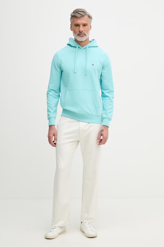 Tommy Hilfiger Μπλούζα με κουκούλα ανδρική βαμβακερή MW0MW37235 τιρκουάζ SS26