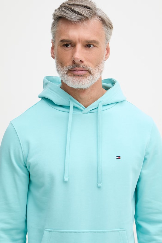 Tommy Hilfiger Μπλούζα με κουκούλα ανδρική βαμβακερή τιρκουάζ MW0MW37235