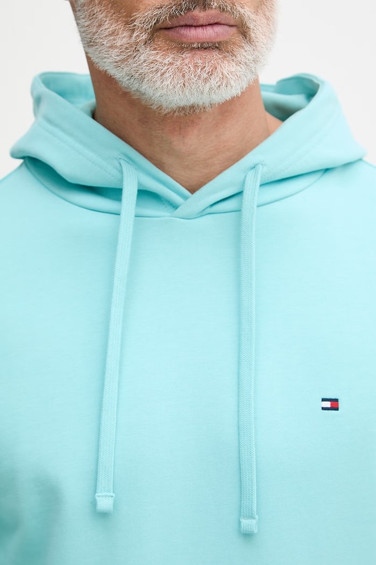 Tommy Hilfiger Μπλούζα με κουκούλα ανδρική βαμβακερή MW0MW37235 τιρκουάζ