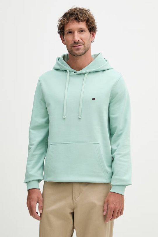 Tommy Hilfiger Μπλούζα με κουκούλα ανδρική βαμβακερή τιρκουάζ MW0MW37235