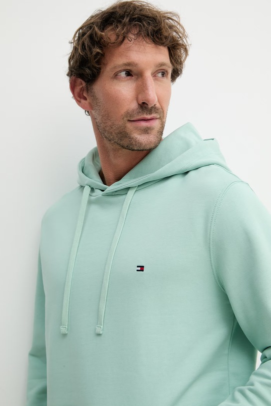 Tommy Hilfiger Μπλούζα με κουκούλα ανδρική βαμβακερή τιρκουάζ MW0MW37235