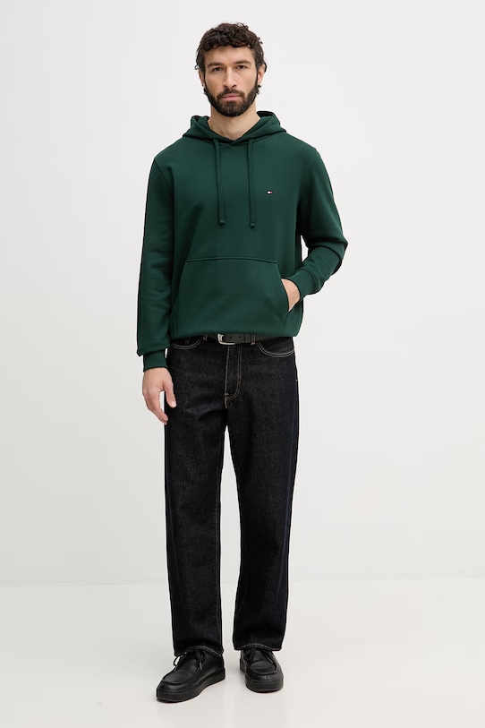 Tommy Hilfiger kapucnis melegítőfelső férfi pamut MW0MW37235 zöld SS26