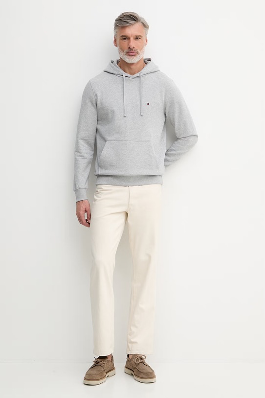 Tommy Hilfiger μπλούζα με κουκούλα ανδρική βαμβακερή MW0MW37235 γκρί SS26