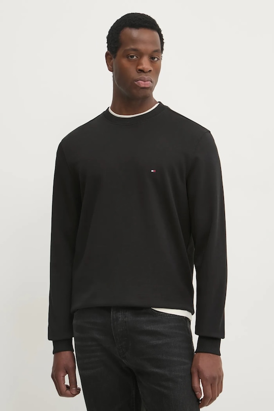 Tommy Hilfiger hanorac de bumbac uni negru MW0MW37237