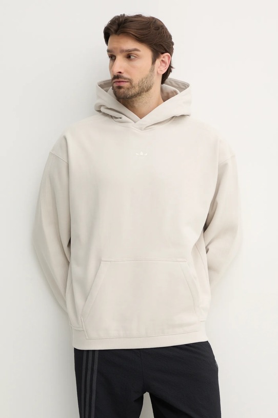 Дитяча бавовняна кофта adidas Originals Essential з капюшоном бежевий JD3299