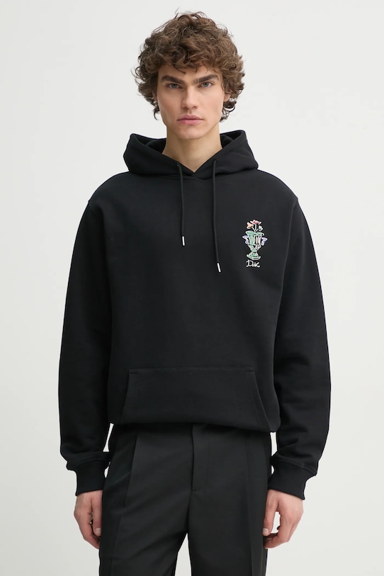Drôle de Monsieur hanorac de bumbac Le Hoodie Vase imprimeu negru F.HO174.CO127.BL