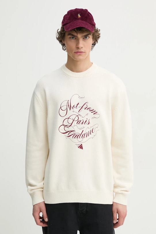 Drôle de Monsieur pulover de lana Le Pull Slogan Vignes grosime medie bej F.PO178.WO023.CM