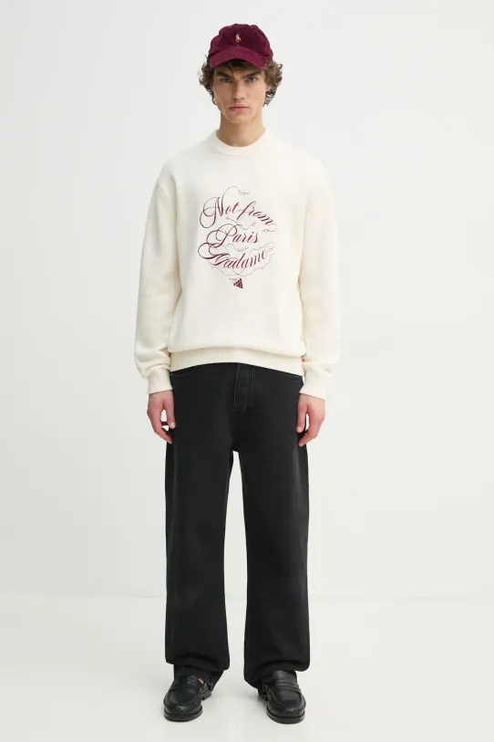 Drôle de Monsieur pulover de lana Le Pull Slogan Vignes rotund bej F.PO178.WO023.CM