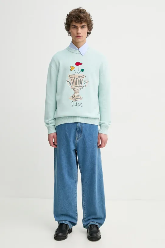 Вовняний светр Drôle de Monsieur La Maille Vase круглий виріз бірюзовий F.PO174.WO023.LBE