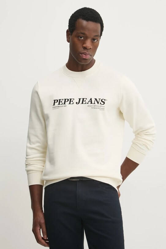 Pepe Jeans bluza DYLAN CREW imprimeu bej PM582756