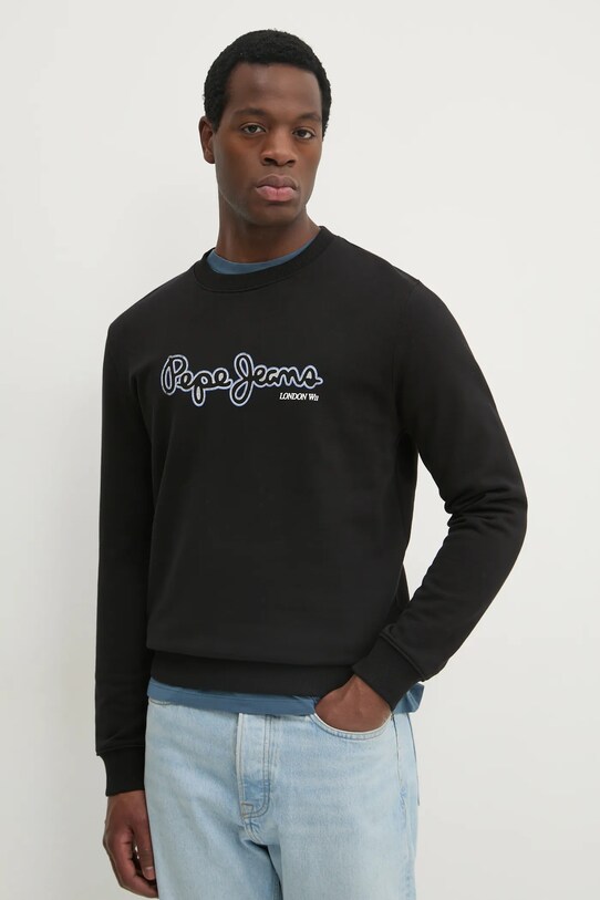 Pepe Jeans hanorac de bumbac DORIAN CREW print negru PM582757