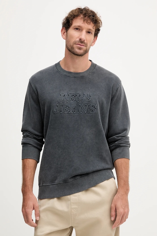 Pepe Jeans hanorac de bumbac DARIUS CREW imprimeu gri PM582760